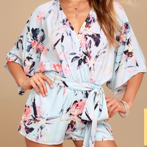 Lulus Pants - NWOT Light Blue Print Romper Size XS